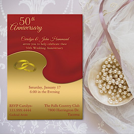 Invitation du 50e anniversaire du Mariage Red & Go
