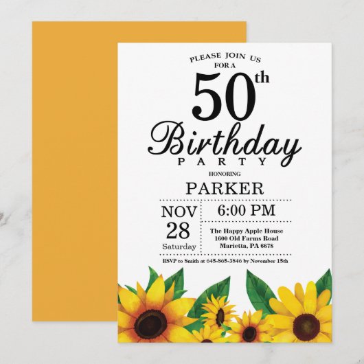 Invitation du 50e anniversaire du tournesol (Devant / Derrière)