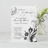 Invitation du 50e anniversaire | Floral noir blanc (Debout devant)