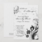 Invitation du 50e anniversaire | Floral noir blanc (Devant / Derrière)