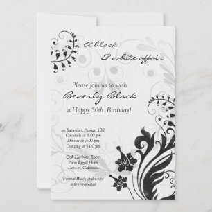 Invitation du 50e anniversaire Floral noir blanc