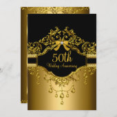 Invitation du 50e anniversaire Gold & Black Damask (Devant / Derrière)