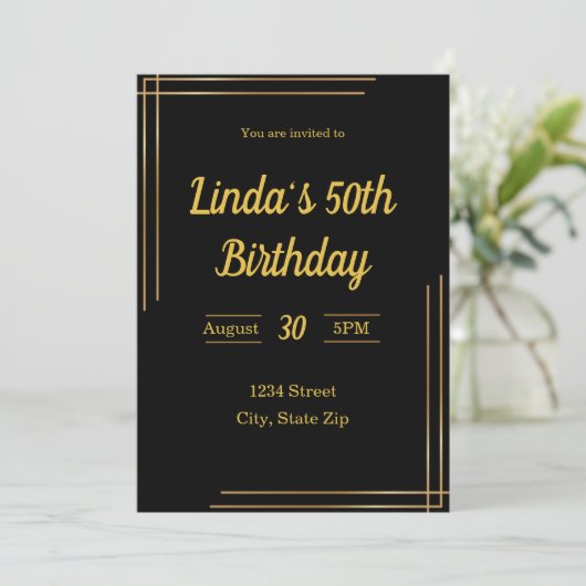 Invitation du 50e anniversaire - Noir & Or | Éléga (Debout devant)