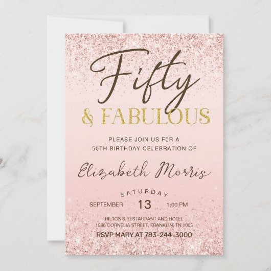 Invitation du 50e anniversaire Rose imprimable Cin (Devant)