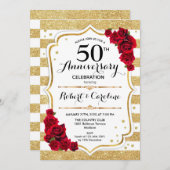 Invitation du 50e anniversaire - Roses rouges blan (Devant / Derrière)