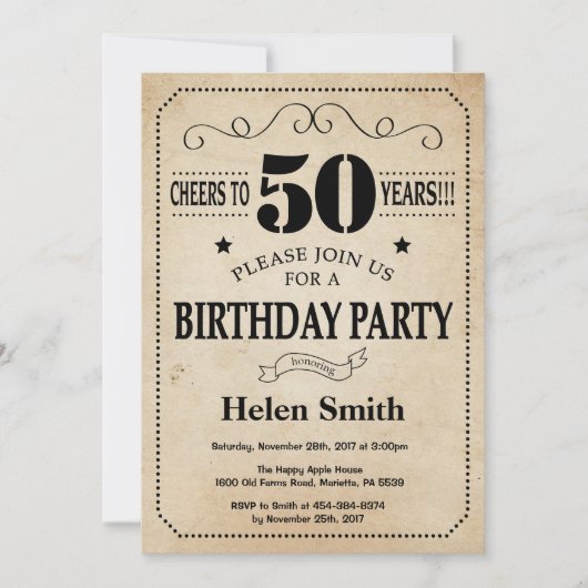 Invitation du 50e anniversaire Rustic Vintage Retr (Devant)