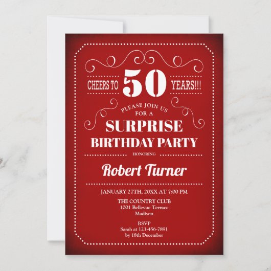Invitation du 50e anniversaire surprise - Blanc ro (Devant)