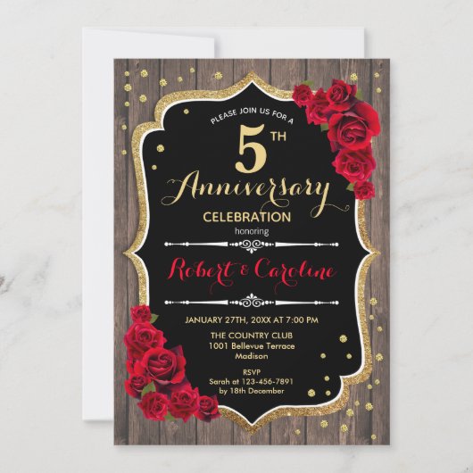 Invitation du 5e anniversaire - Bois Red Gold (Devant)