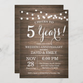 Invitation du 5e anniversaire du Mariage Bois rust (Devant / Derrière)