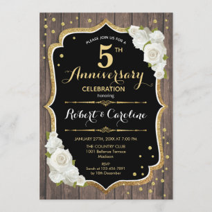 Invitation du 5e anniversaire - Rustic Wood Gold