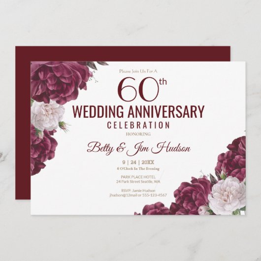 Invitation du 60e anniversaire du Mariage (Devant / Derrière)
