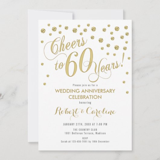 Invitation du 60e anniversaire du Mariage - Or & B (Devant)