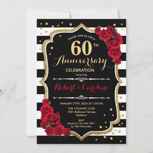 Invitation du 60e anniversaire - Rouge Or Noir Bla (Devant)