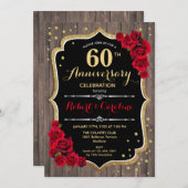 Invitation du 60e anniversaire - Wood Red Gold (Devant / Derrière)