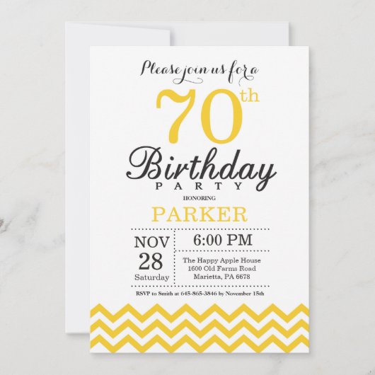 Invitation du 70e anniversaire Chevron jaune (Devant)