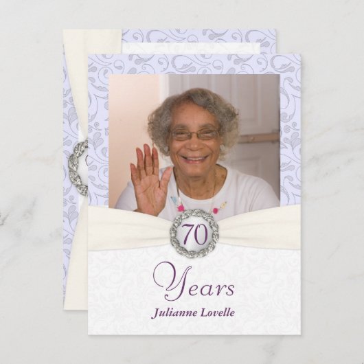 Invitation du 70e anniversaire - Lavender Damask é (Devant / Derrière)