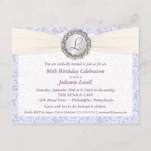 Invitation du 70e anniversaire - Lavender Damask é (Dos)