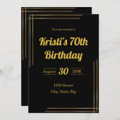 Invitation du 70e anniversaire - Noir & Or | Éléga (Devant / Derrière)