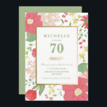 Invitation du 70e anniversaire - Or, élégant flora<br><div class="desc">L'élégante et classe invitation à célébrer le 70e anniversaire peut être customisée pour votre occasion spéciale. Il présente une bordure fleurie ainsi qu'un cadre doré et des accents dorés. La couleur et le texte de l'arrière - plan peuvent être changés à votre goût. Un invitation idéal pour l'anniversaire d'un adulte....</div>