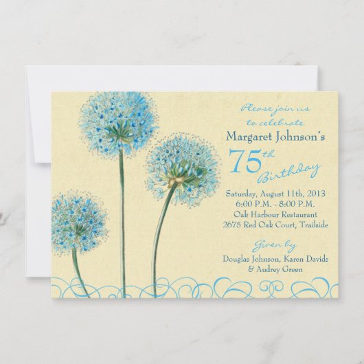 Invitation du 75e anniversaire | Floral Vintage bl (Devant)