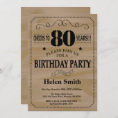 Invitation du 80e anniversaire Bois rustique (Devant / Derrière)