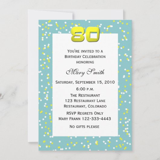 Invitation du 80e anniversaire Confetti (Devant)