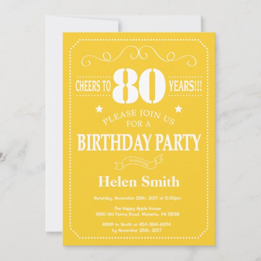 Invitation du 80e anniversaire Jaune et blanc (Devant)