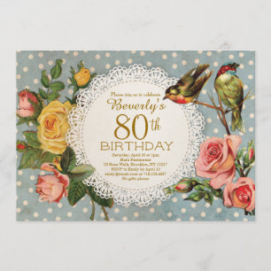 Invitation du 80e anniversaire Oiseaux floraux rus