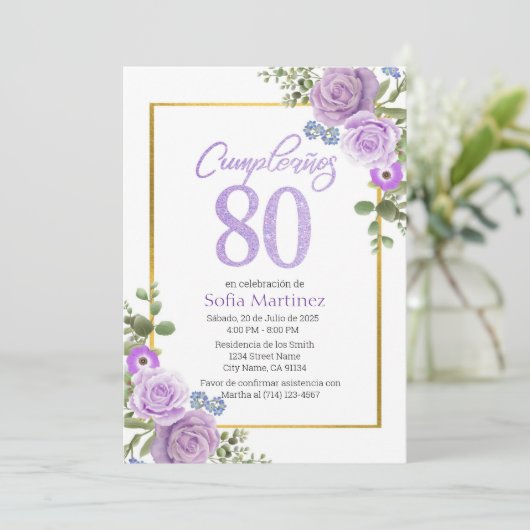 Invitation du 80e anniversaire - thème de la fleur (Debout devant)