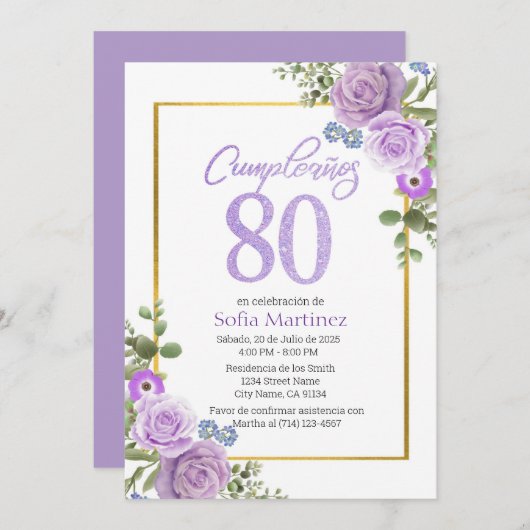Invitation du 80e anniversaire - thème de la fleur (Devant / Derrière)