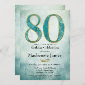 Invitation du 80e anniversaire Turquoise Blue Gold (Devant / Derrière)