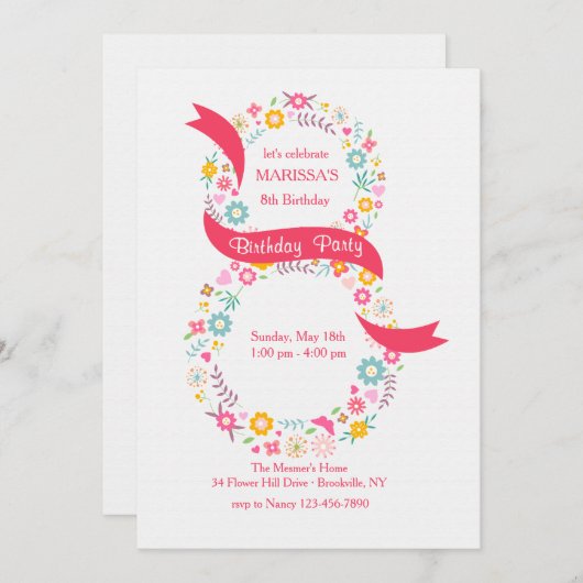 Invitation du 8e anniversaire (Devant / Derrière)