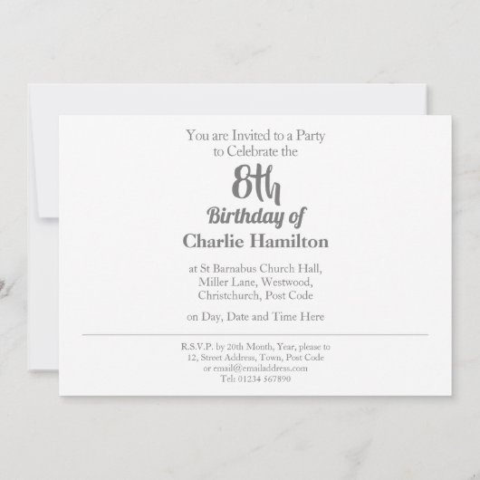 Invitation du 8e anniversaire (Dos)