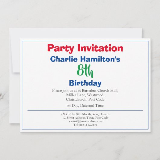 Invitation du 8e anniversaire (Dos)