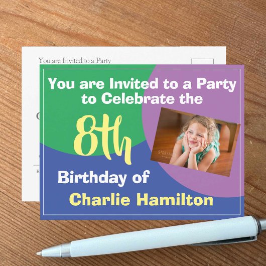 Invitation du 8e anniversaire avec carte postale p