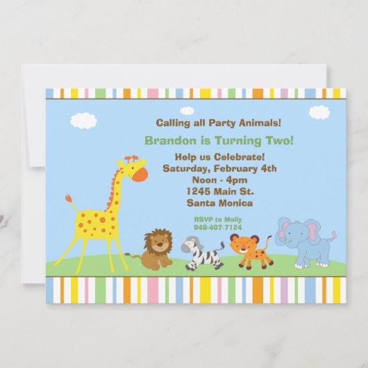 Invitation du Anniversaire de enfant des animaux d (Devant)