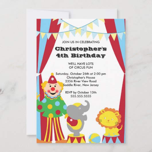 Invitation du Anniversaire de enfant du cirque CUT (Devant)