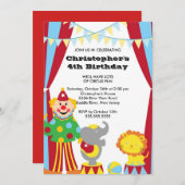 Invitation du Anniversaire de enfant du cirque CUT (Devant / Derrière)