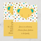 Invitation du Baby Party de bienvenue aux éléphant (Devant / Derrière)