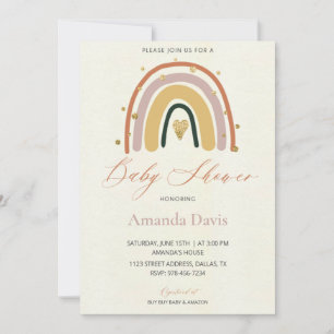 Invitation du Baby shower Arc-en-ciel Golden Boho