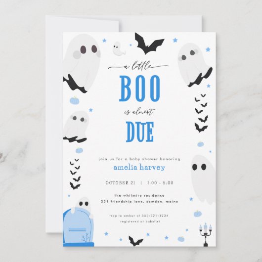 Invitation du Baby shower bleu de Little Boo Hallo (Devant)