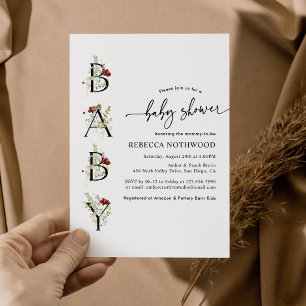 Invitation du Baby shower Boho Fleur sauvage aquar