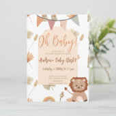 Invitation du Baby shower Boho Lion (Debout devant)