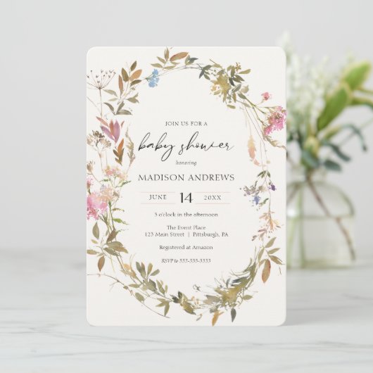 Invitation du Baby shower Boho Wreath (Debout devant)