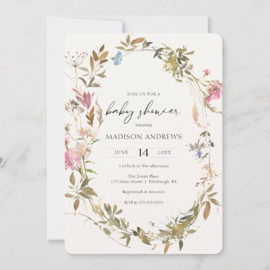 Invitation du Baby shower Boho Wreath (Devant)