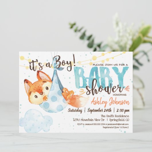 Invitation du Baby shower Boy Fox (Debout devant)