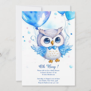 Invitation du Baby shower Boy Owl Watercolor
