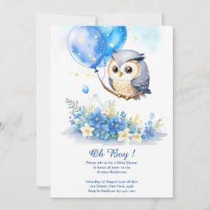 Invitation du Baby shower Boy Owl Watercolor