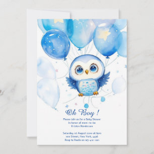 Invitation du Baby shower Boy Owl Watercolor