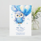 Invitation du Baby shower Boy Owl Watercolor (Debout devant)